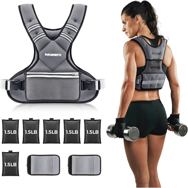 PACEARTH Adjustable Weight Vest 4-10lbs / 11-20lbs / 20-32lbs X-Shape Weighted Vest for Women and Men, Home Workout Ironsand Vest with Zipper Pouch and 6 Weight Packs, Available in Pink, Gray, Black