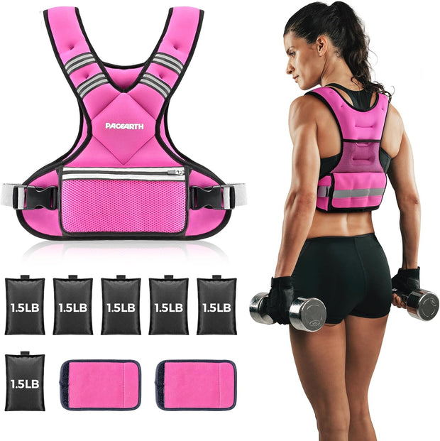 PACEARTH Adjustable Weight Vest 4-10lbs / 11-20lbs / 20-32lbs X-Shape Weighted Vest for Women and Men, Home Workout Ironsand Vest with Zipper Pouch and 6 Weight Packs, Available in Pink, Gray, Black