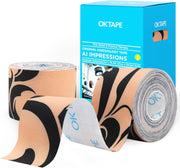 OK TAPE Patterned Kinesiology Tape, Elastic Physical Therapy Athletic Tape for Pain Relief & Muscle Support, Uncut Kinetic Tape, 2in x 16.4ft- 2 Rolls (Pyramid)