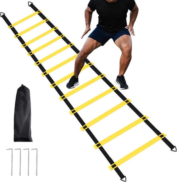 1/2/4 Pack 12 Rungs Agility Ladder Set, Training Ladder with Steel Stakes and Carry Bag for Soccer, Speed Fitness Feet Training