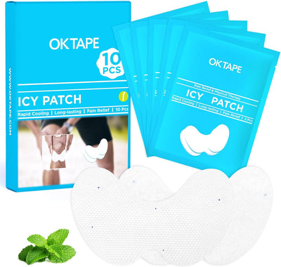 OK TAPE Cooling Patch for Knee Pain & Sprain, Soft Gel Patch with Menthol and Hydrogel Tech, Instant Relief from Discomfort, 10 Count (5.5in x 3.5in)