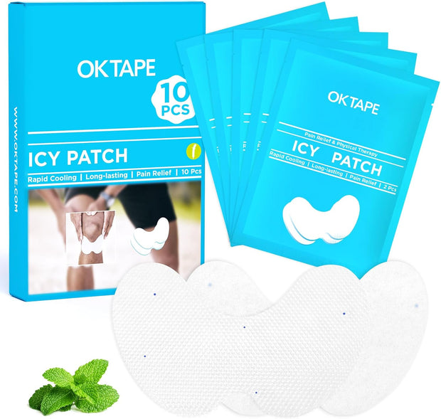 OK TAPE Cooling Patch for Knee Pain & Sprain, Soft Gel Patch with Menthol and Hydrogel Tech, Instant Relief from Discomfort, 10 Count (5.5in x 3.5in)