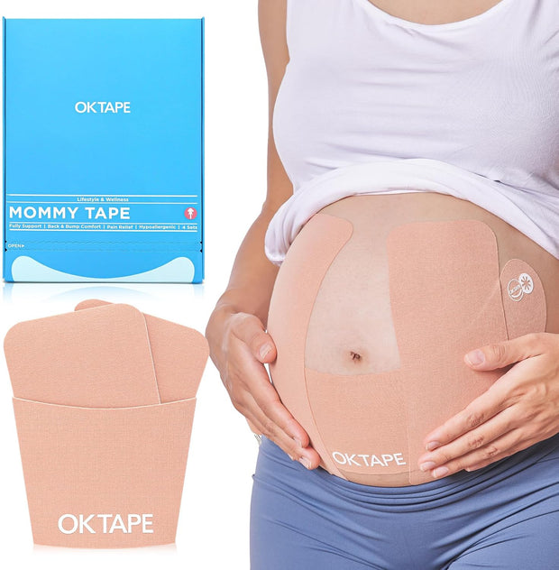 OK TAPE Pregnancy Belly Band Tape, for Belly Pain, Back Pain Relief, Swelling Relief, Non-irritant Physical Belly Support Tape for Pregnant Women, Precut 12 Strips, 4 Sets - Week 27 onwards