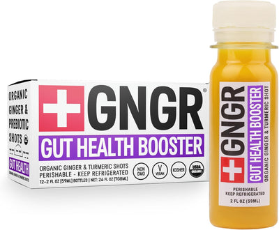 +GNGR Immunity Booster Organic Ginger and Turmeric Shot - Cold Pressed Ginger Shots with Turmeric, Cayenne Pepper, Orange, Lemon for All Natural Immune & Digestive Support (2 Oz, Pack of 12)