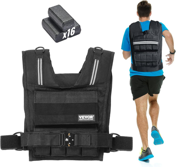 VEVOR Adjustable Weighted Vest, 11-20lb/20-32lbs/35lbs/40lbs Weight Vest with 6 Ironsand Weights and Reflective Stripe, Workout Equipment for Strength Training Running Jogging