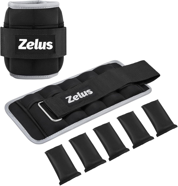ZELUS 1 Pair Adjustable Ankle Weights, 2 4 6 8 10 lb Modularized Leg Weight Straps for Women Men, Weighted Ankle Weight Set with Removable Sandbags, 1-5 lb per Ankle Strap for Gym Yoga Jogging Walking