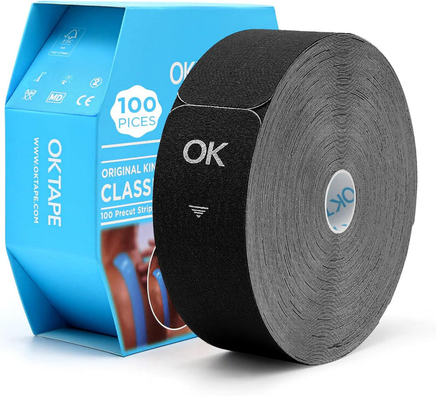 OK TAPE Kinesiology Tape Pre Cut Strips Bulk (150 PCS),Elastic Cotton Latex Free Hypoallergenic Athletic Tape Roll for Muscle Joint Knee,Waterproof k Tape 2in×10in/PCS