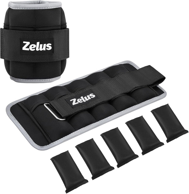 ZELUS 1 Pair Adjustable Ankle Weights, 2 4 6 8 10 lb Modularized Leg Weight Straps for Women Men, Weighted Ankle Weight Set with Removable Sandbags, 1-5 lb per Ankle Strap for Gym Yoga Jogging Walking