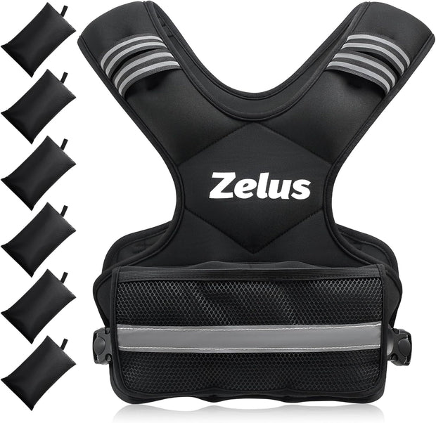 ZELUS Weighted Vest for Men and Women | 4-10lb/11-20lb/20-32lb Vest with 6 Ironsand Weights for Home Workouts | Adjustable Body Weight Vest Exercise Set for Cardio and Strength Training