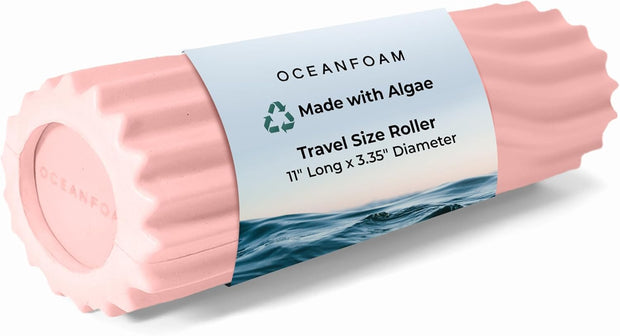 Oceanfoam Ripple Travel Foam Roller (11" x 3.35") Firm Mini Foam Roller for Physical Therapy, Deep Tissue Massage, Back Pain - High Density, Ergonomic Wave Textured - Yoga, Exercise (Black Marbled)