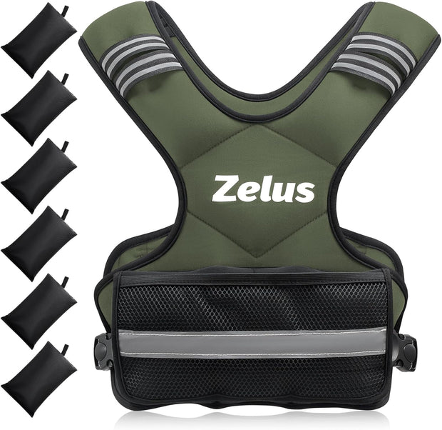ZELUS Weighted Vest for Men and Women | 4-10lb/11-20lb/20-32lb Vest with 6 Ironsand Weights for Home Workouts | Adjustable Body Weight Vest Exercise Set for Cardio and Strength Training