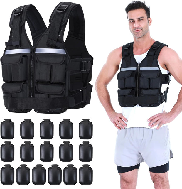 Sportneer Adjustable Weighted Vest Weights: 2-18 lbs/2-40 lbs Washable Weight Vest 16 In 1 Fast Adjust Rucking Vest for Women and Men Home Gym Workout Fitness Strength Training Vests