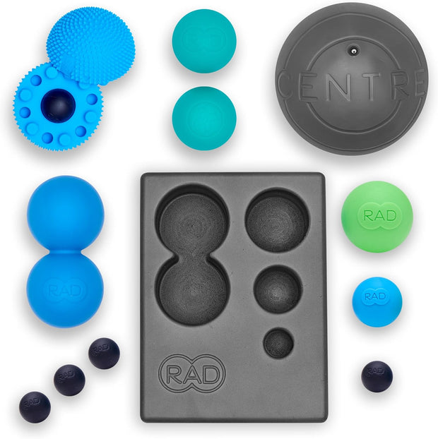 RAD All-in Kit – Foam Roller Set for Whole Body Massage & Myofascial Release – 7-in-1 Kit with Roller Stick, Yoga Block, Massage Balls – Muscle Recovery Tools for Mobility & Flexibility