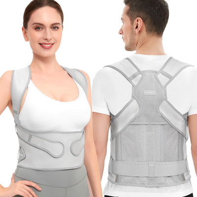Vicorrect Posture Corrector for Women and Men: Back Support Brace Upper Back Shoulders Pain Relif (Gray, Medium)