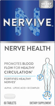Nervive Nerve Health, with Alpha Lipoic Acid, to Fortify Nerve Health and Function in Fingers, Hands, Toes, & Feet*, and Support Healthy Circulation, ALA, Vitamins B12, B6, & B1, 30 Tablets