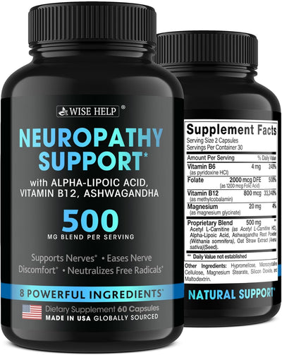 Neuropathy Support Natural Nerve Discomfort Relief - Made in USA - Nerve Antioxidant for Trigeminal Neuralgia, Diabetic & Peripheral Neuropathy - Hands, Neck, Feet & Toes Treatment Formula - 60 Caps