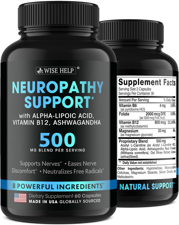 Neuropathy Support Natural Nerve Discomfort Relief - Made in USA - Nerve Antioxidant for Trigeminal Neuralgia, Diabetic & Peripheral Neuropathy - Hands, Neck, Feet & Toes Treatment Formula - 60 Caps