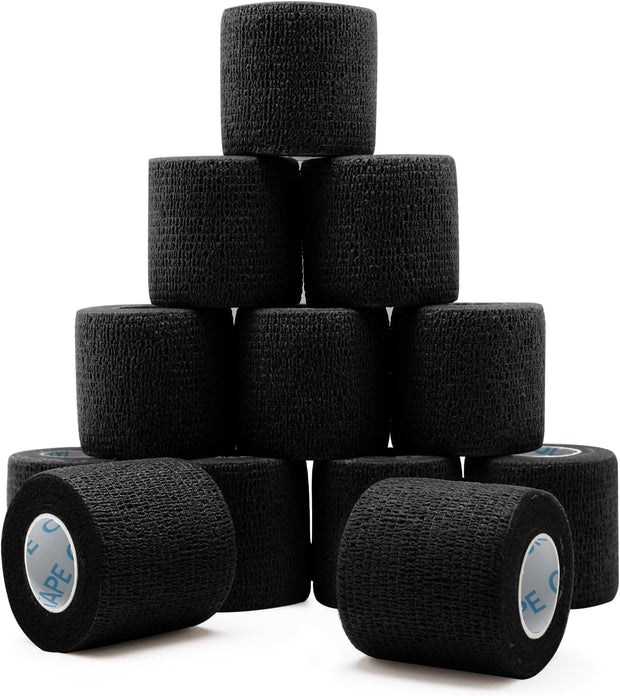 OK TAPE 12 Rolls Self Adhesive Bandage Wrap, Elastic Athletic Tape, Self Stick Bandage Tape, Vet Wrap, Medical Wrap for Wrist, Feet, 2" x 5 Yards - Black