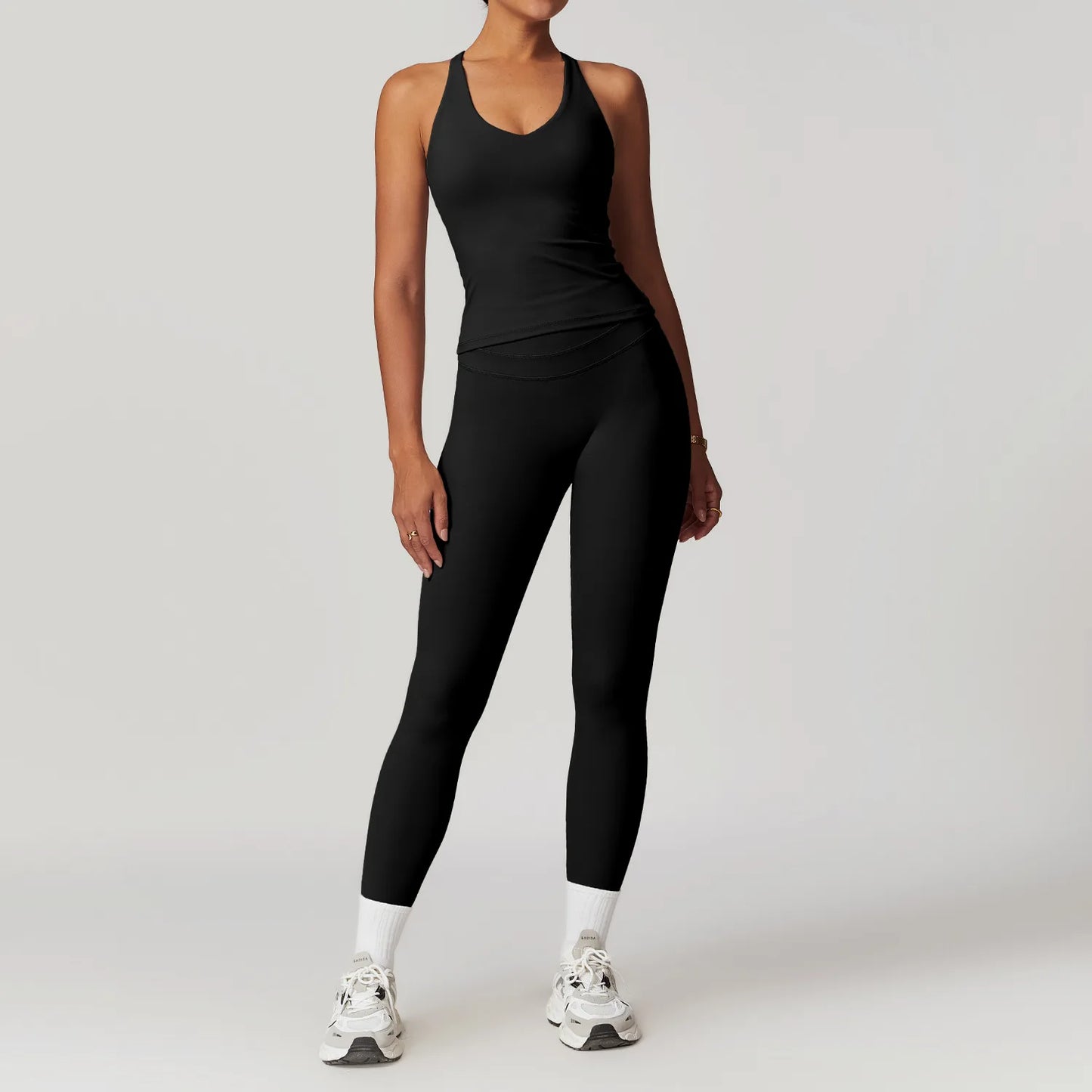 mikeyoga 2PCS Yoga Set Women Sportswear Workout Clothes Athletic Wear Gym Legging Fitness Bra Crop Top Short Sleeves Sports Suit