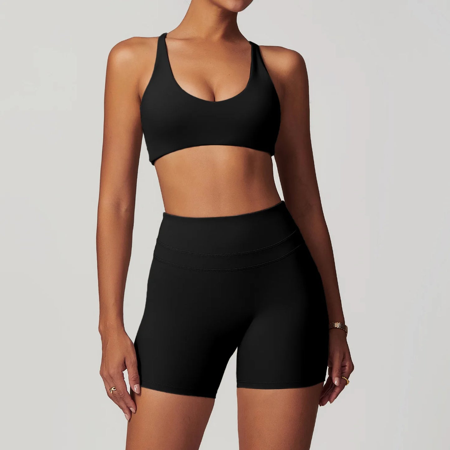 mikeyoga 2PCS Yoga Set Women Sportswear Workout Clothes Athletic Wear Gym Legging Fitness Bra Crop Top Short Sleeves Sports Suit