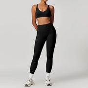 mikeyoga 2PCS Yoga Set Women Sportswear Workout Clothes Athletic Wear Gym Legging Fitness Bra Crop Top Short Sleeves Sports Suit