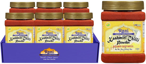 Rani Kashmiri Chilli Powder (Deggi Mirch, Low Heat) Ground Indian Spice 16oz (1lb) 454g PET Jar ~ All Natural | Salt-Free | Vegan | Kosher | Gluten Friendly