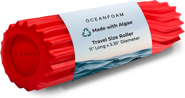 Oceanfoam Ripple Travel Foam Roller (11" x 3.35") Firm Mini Foam Roller for Physical Therapy, Deep Tissue Massage, Back Pain - High Density, Ergonomic Wave Textured - Yoga, Exercise (Black Marbled)