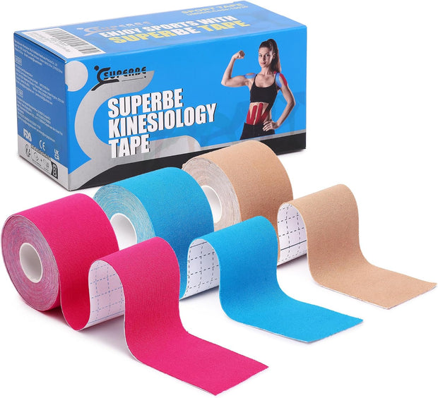 SUPERBE Precut Kinesiology Tape (3 Rolls Pack), Elastic Sports Tape for Pain Relief, Muscle Support, Recovery and Physio Therapy, Breathable, Waterproof (Black)