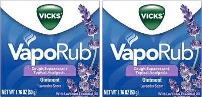 Vicks VapoRub, Lavender Scent, Cough Suppressant, Topical Chest Rub & Analgesic Ointment, Medicated Vicks Vapors, Relief from Cough Due to Cold, Aches & Pains, 1.76oz