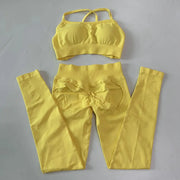 No Logo Seamless Yoga Set 2 Pieces Women Workout Set Scrunch Leggings Backless Sports Bra Fitness Top Gym Pants Clothes