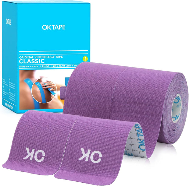 OK TAPE Kinesiology Tape 10 inches Precut, 20 Strips, Cotton Elastic Athletic Tape Latex Free, 2in x 16ft, Black