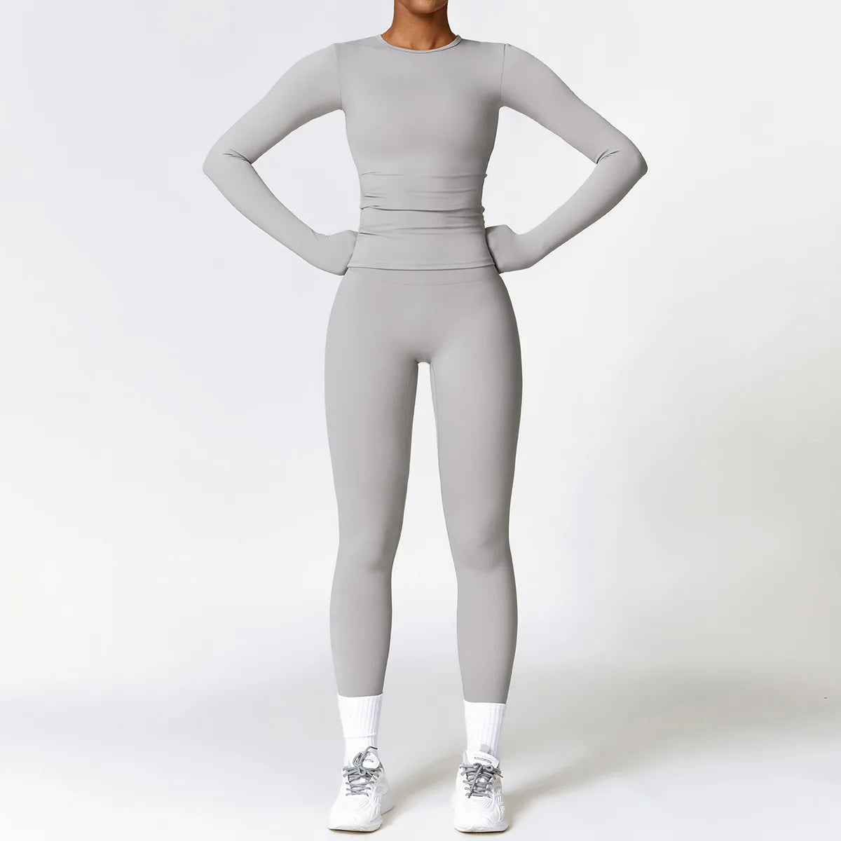 2PCS Yoga Set Women Gym Clothing Fitness Workout Set Sportswear Female Long Sleeve Crop Top High Waist Leggings Sports Suits