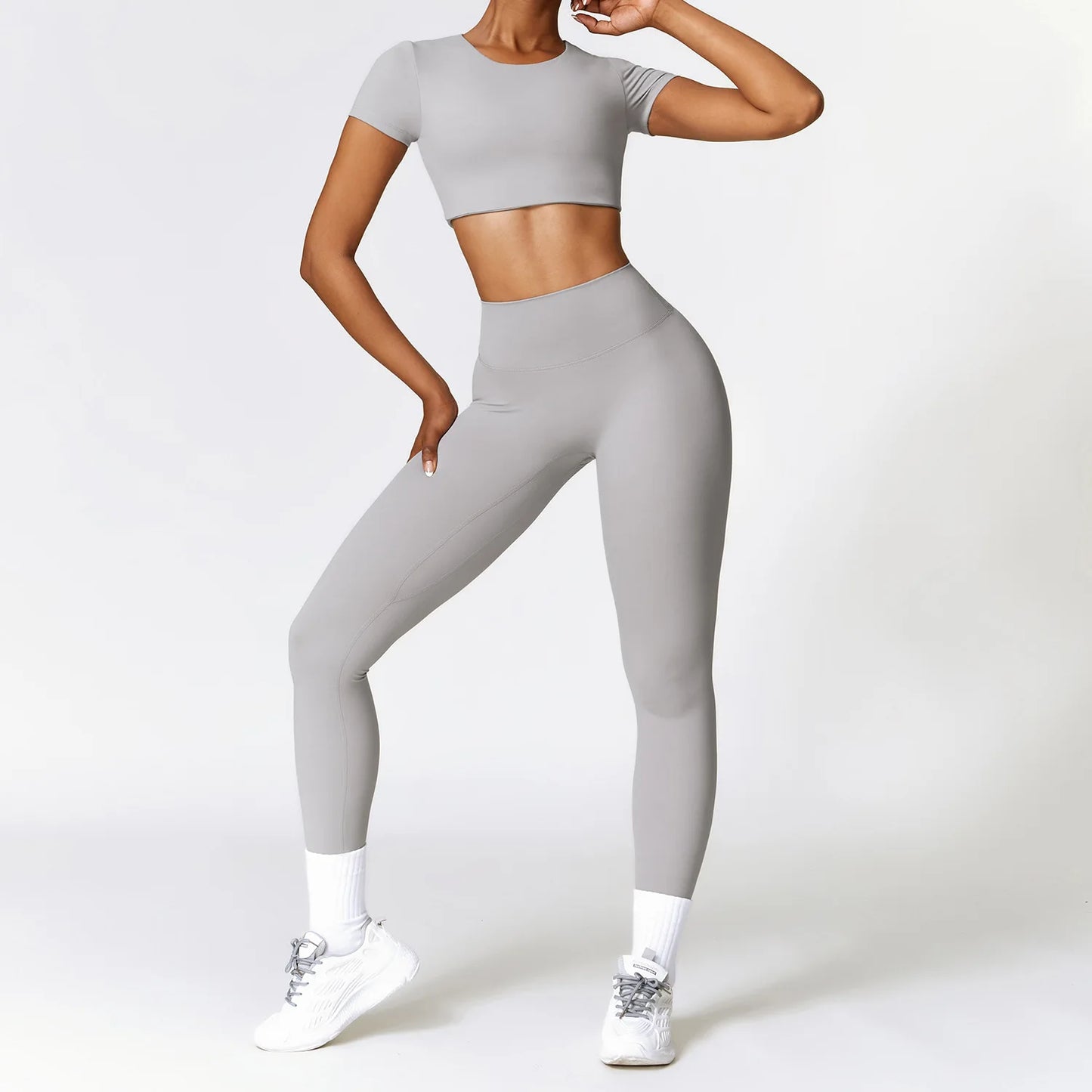 2PCS Yoga Set Women Gym Clothing Fitness Workout Set Sportswear Female Long Sleeve Crop Top High Waist Leggings Sports Suits