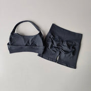 Sexy Halter Neck Beautiful Back High Waist Peach Sports Bras Shorts Suit Pilates Gathering Yoga Vest Training Fitness Bra Sets