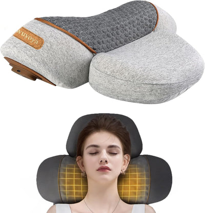 Non-Rechargeable (Plug-in Model) 3-in-1 Neck Vibrating Massager Pillow with Heat & Traction, Cervical Pillow Traction Massager for Neck Hump,Light Grey
