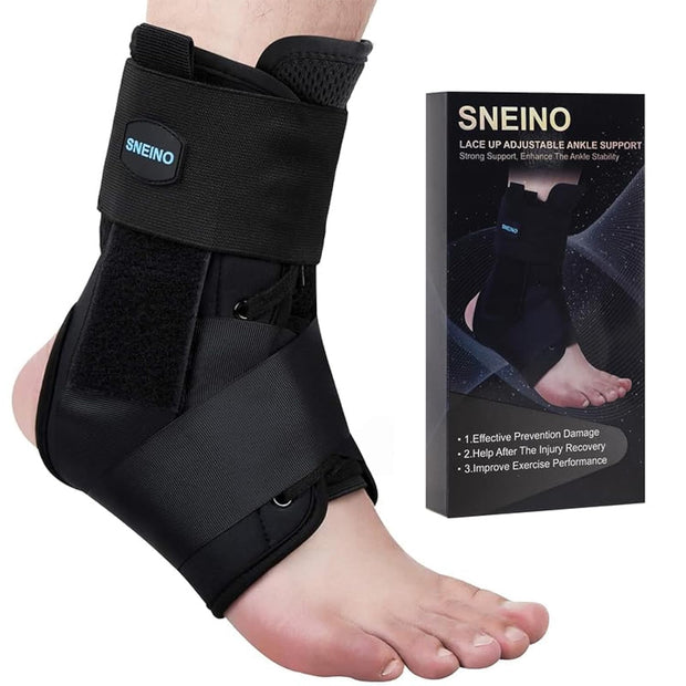 SNEINO Ankle Brace for Women & Men - Ankle Support Brace for Sprained Ankle, Ankle Stabilizer for Achilles, Tendon, Sprain, Injury Recovery, Lace up Ankle wrap for Running, Basketball, Volleyball (Medium)