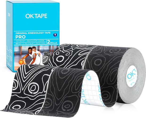 OK TAPE PRO Kinesiology Tape, 2inch x Long Roll 16ft Free Cut Tape, Elastic Athletic Tape Therapeutic Latex Free, Black+Black