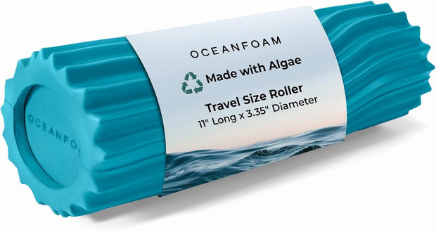 Oceanfoam Ripple Travel Foam Roller (11" x 3.35") Firm Mini Foam Roller for Physical Therapy, Deep Tissue Massage, Back Pain - High Density, Ergonomic Wave Textured - Yoga, Exercise (Black Marbled)