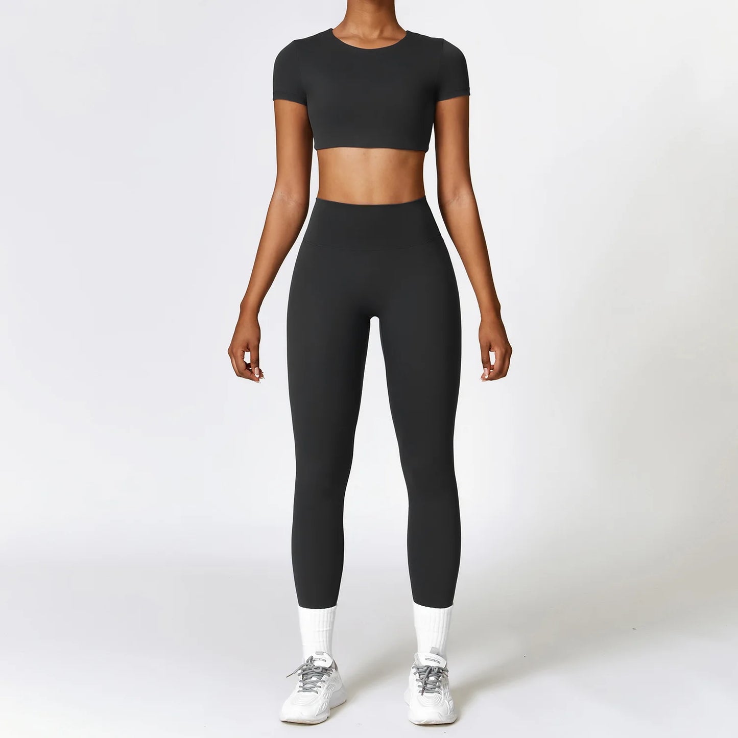 2PCS Yoga Set Women Gym Clothing Fitness Workout Set Sportswear Female Long Sleeve Crop Top High Waist Leggings Sports Suits