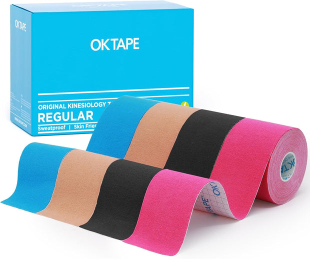 OK TAPE Kinesiology Tape, Regular Original Cotton Elastic Athletic Tape for Support and Recovery, Sports Tape, 2in×16.4ft Uncut Roll - Pink