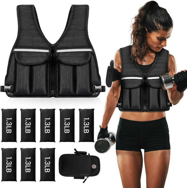 Prodigen Adjustable Weighted Vest, 0-10 lb/0-12 lb/0-18 lb Weight Vest for Women and Man with 8 Removable Sandbag and Pocket | Weighted Vest for Walking, Running, Weight Loss, Strength Training