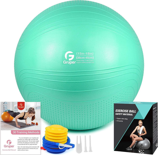 Yoga Ball, 18-30 Inch Extra Thick Exercise Ball for Workout Fitness Balance, Anti Burst Chair for Home and Office Desk, Includes Hand Pump & Workout Guide Access