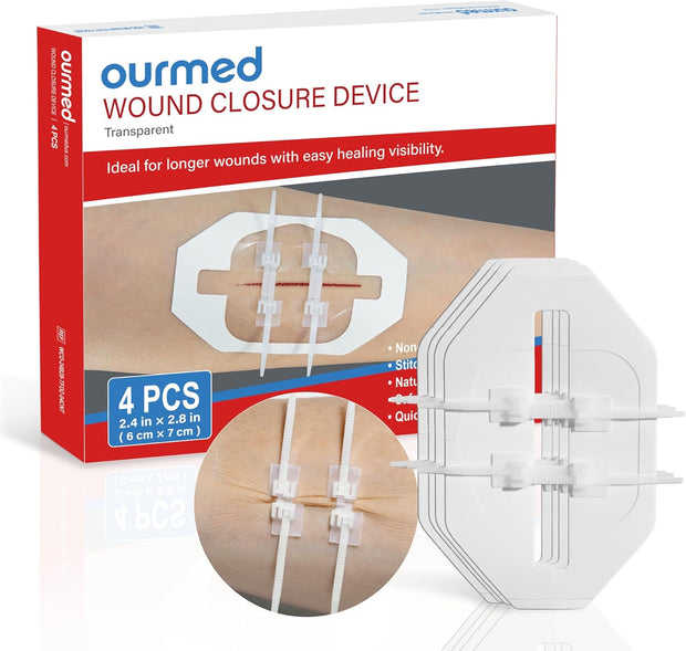 Wound Closure Strips(0.6"x 3.1" - 4 Pcs), Butterfly Bandages for Wound Care, Steri Emergency Laceration Closures Without Stitches for Outdoors Use.