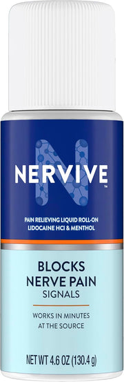 Nervive Pain Relieving Roll On Liquid, Max Strength No-Mess Topical Pain Reliever with Lidocaine and Menthol for Toes, Feet, Fingers, Hands, Legs & Arms, 2.5oz