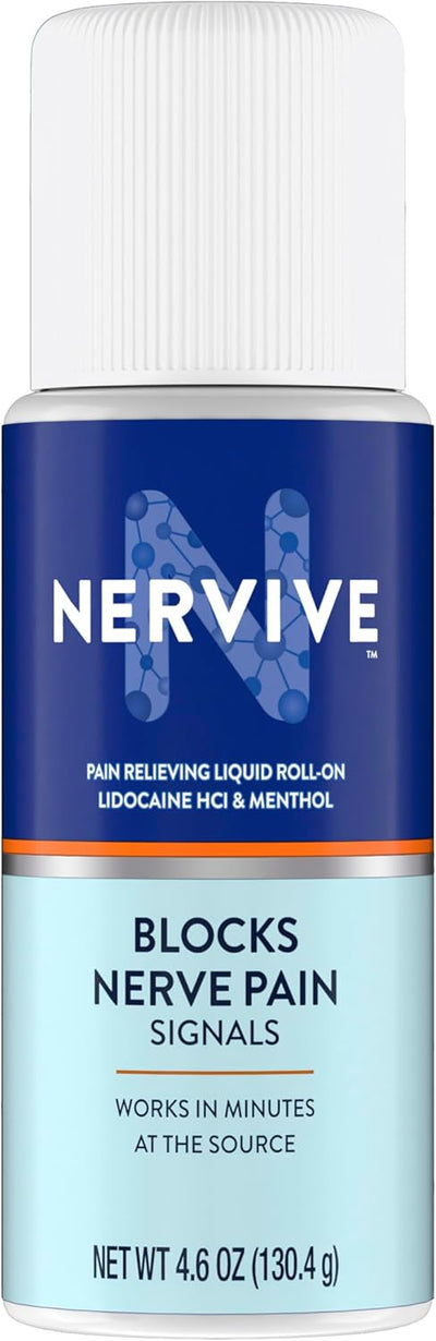 Nervive Pain Relieving Roll On Liquid, Max Strength No-Mess Topical Pain Reliever with Lidocaine and Menthol for Toes, Feet, Fingers, Hands, Legs & Arms, 2.5oz