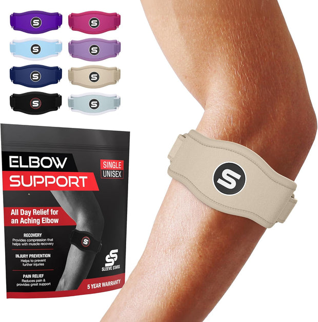 Sleeve Stars Tennis Elbow Brace for Women - Adjustable Tennis Elbow Strap, Golfers Elbow Brace for Men, Counterforce Brace for Tennis Elbow for Tendonitis Relief, Fits 9"-23" (Single/Black)