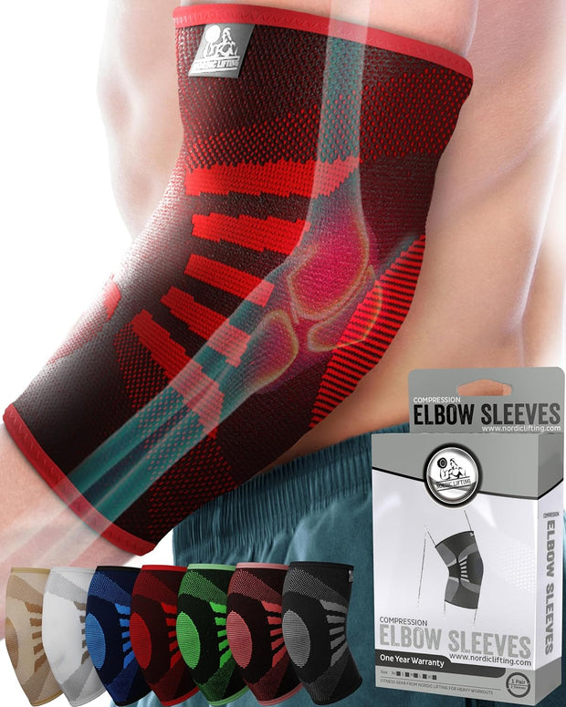 Nordic Lifting Elbow Compression Sleeves (1 Pair) – Support for Pain Relief, Tendonitis, Golfer’s & Tennis Elbow Recovery