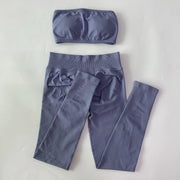 No Logo 2 Pieces Sports Set Woman Backless Bandeau Sports Bra Scrunch Leggings Yoga Clothing Workout Clothes Outfits Gym Set