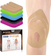 PreCut Kinesiology Tape for Knees, 12PCS Upgraded Waterproof KTQUICK Knee Tape for Knee Pain Relief Pre Cut, Original Cotton Athletic Knee Tape, Waterproof&Hypoallergenic Latex-Free for Sports (Black)