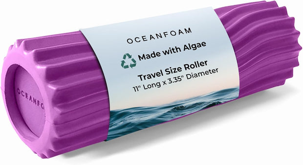 Oceanfoam Ripple Travel Foam Roller (11" x 3.35") Firm Mini Foam Roller for Physical Therapy, Deep Tissue Massage, Back Pain - High Density, Ergonomic Wave Textured - Yoga, Exercise (Black Marbled)